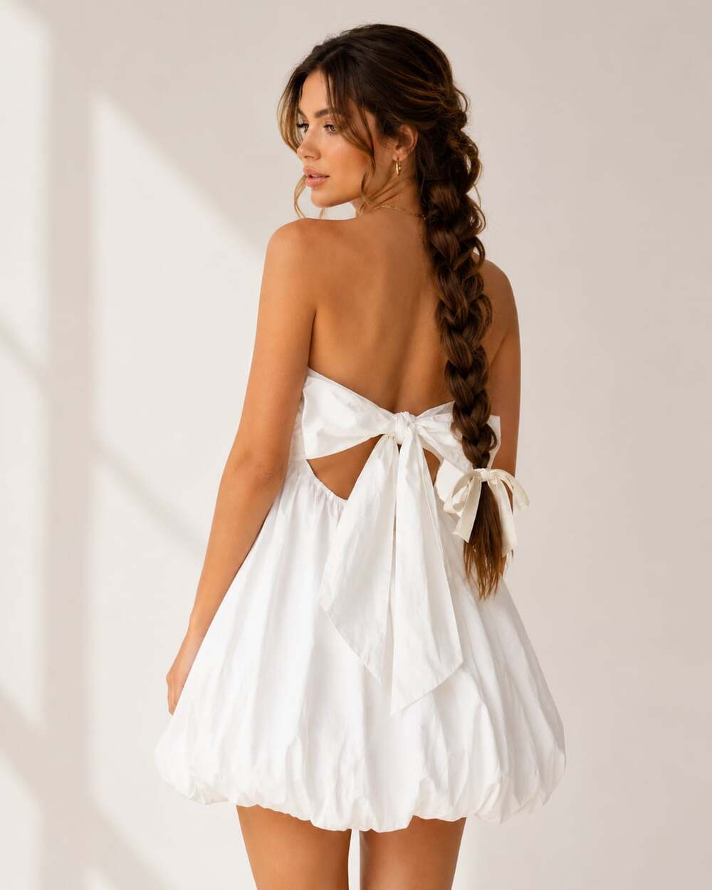 BP White Bubble Hem Mini Dress Bow Back Strapless Coquette Bridal NWT Small